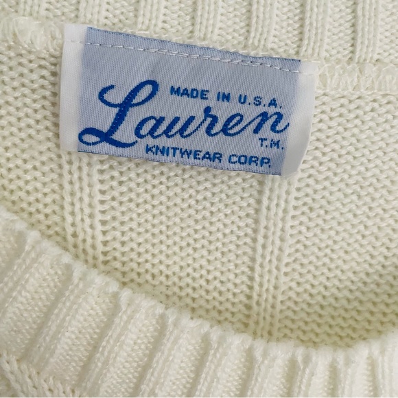 Vintage 70s 80s LAUREN KNITWEAR CORP Cream White Cable Knit Sweater - Picture 2 of 16
